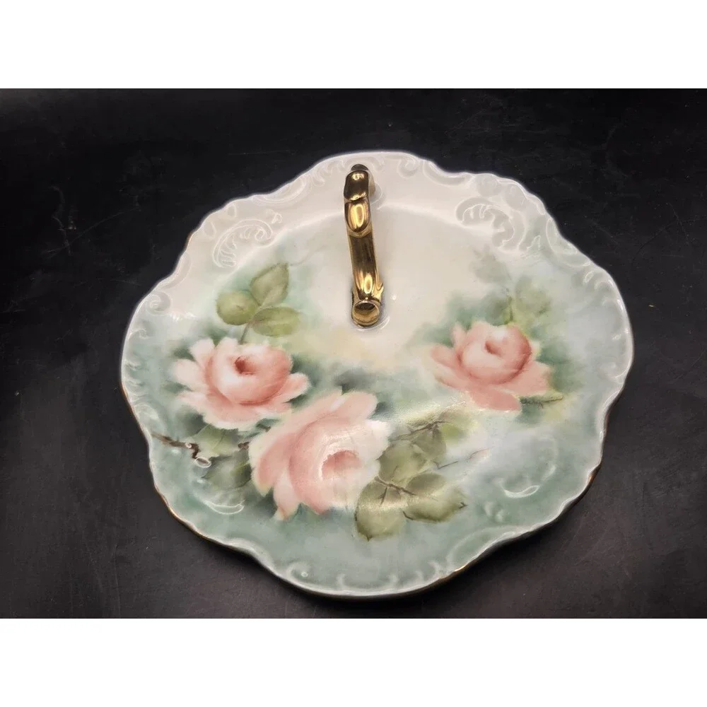 Antique Lemon Wedge Serving Plate Nappy Dish Tea Time Hand Painted Roses